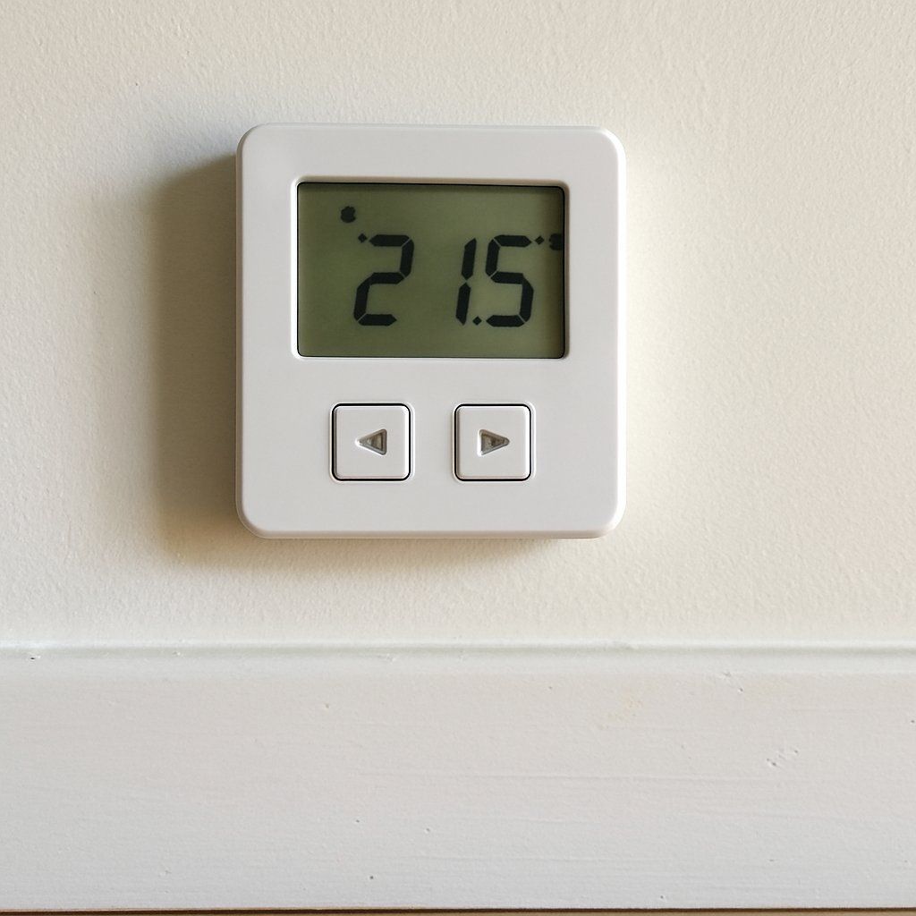 Thermostat d'ambiance mural affichant 21,5 degrés